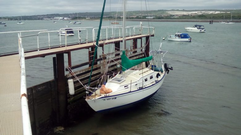 Steppin Out, high, dry and safe in port.