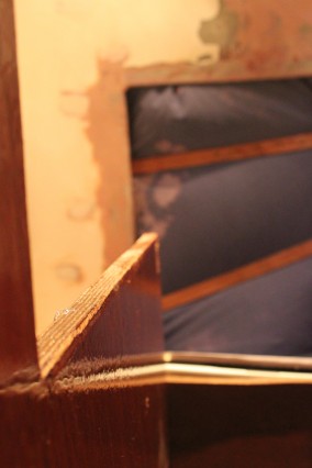 Looking up at the companionway from the edge of the galley.